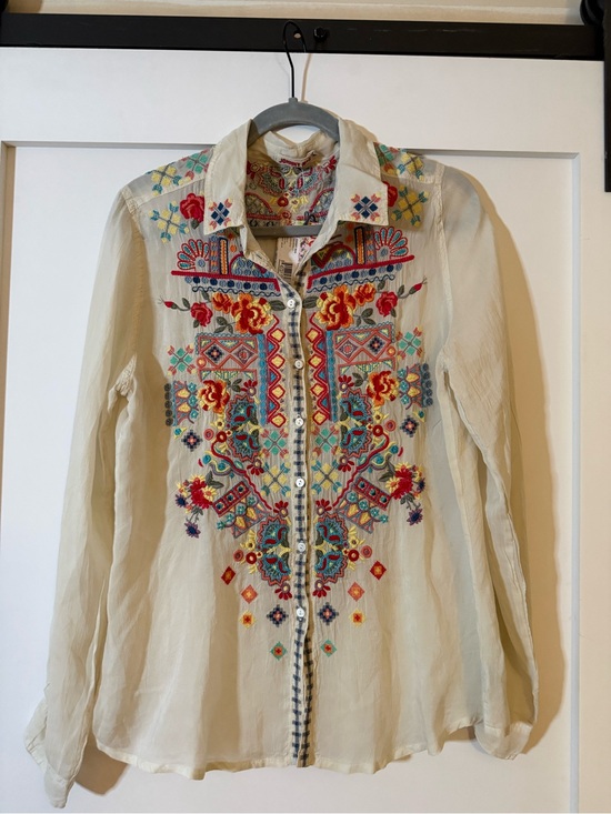 Johnny Was Tops - Johnny Was Embroidered Cream Blouse NWT